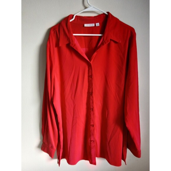 Susan Graver Button Down Tunic Top Long Sleeve Career Work Red Womens Size XL - Picture 13 of 14